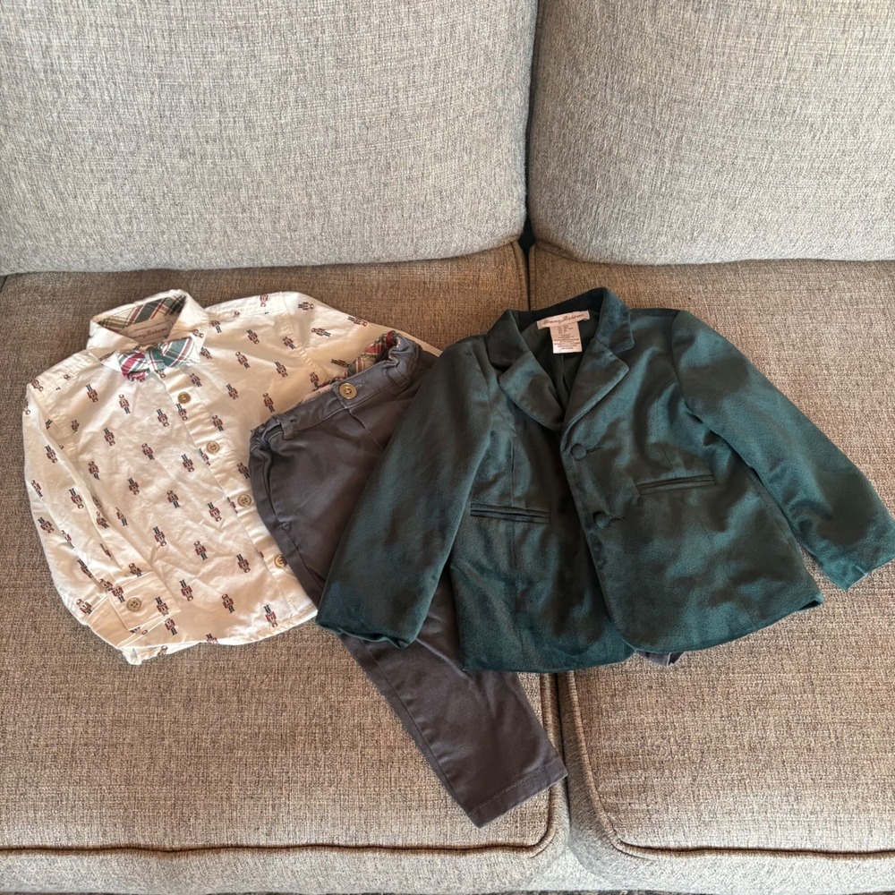 Tommy Bahama Boys 18M Holiday Suit Set Green Velvet Blazer Nutcracker Shirt